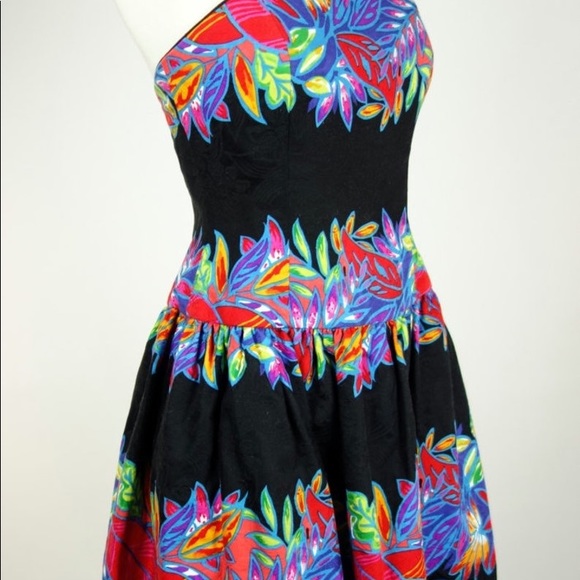 AJ Bari Vtg Floral Tapestry Strapless Pleated Fit and Flare Dress | Sz 4 - Picture 4 of 7